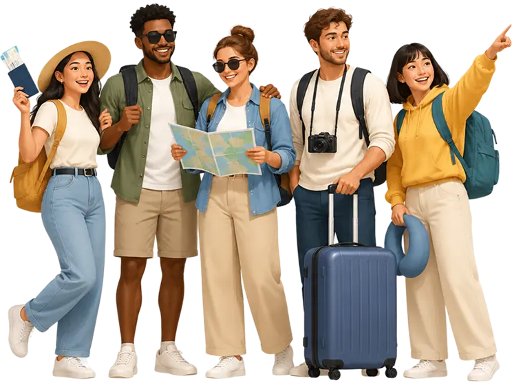 Un groupe d'amis prêts à partir